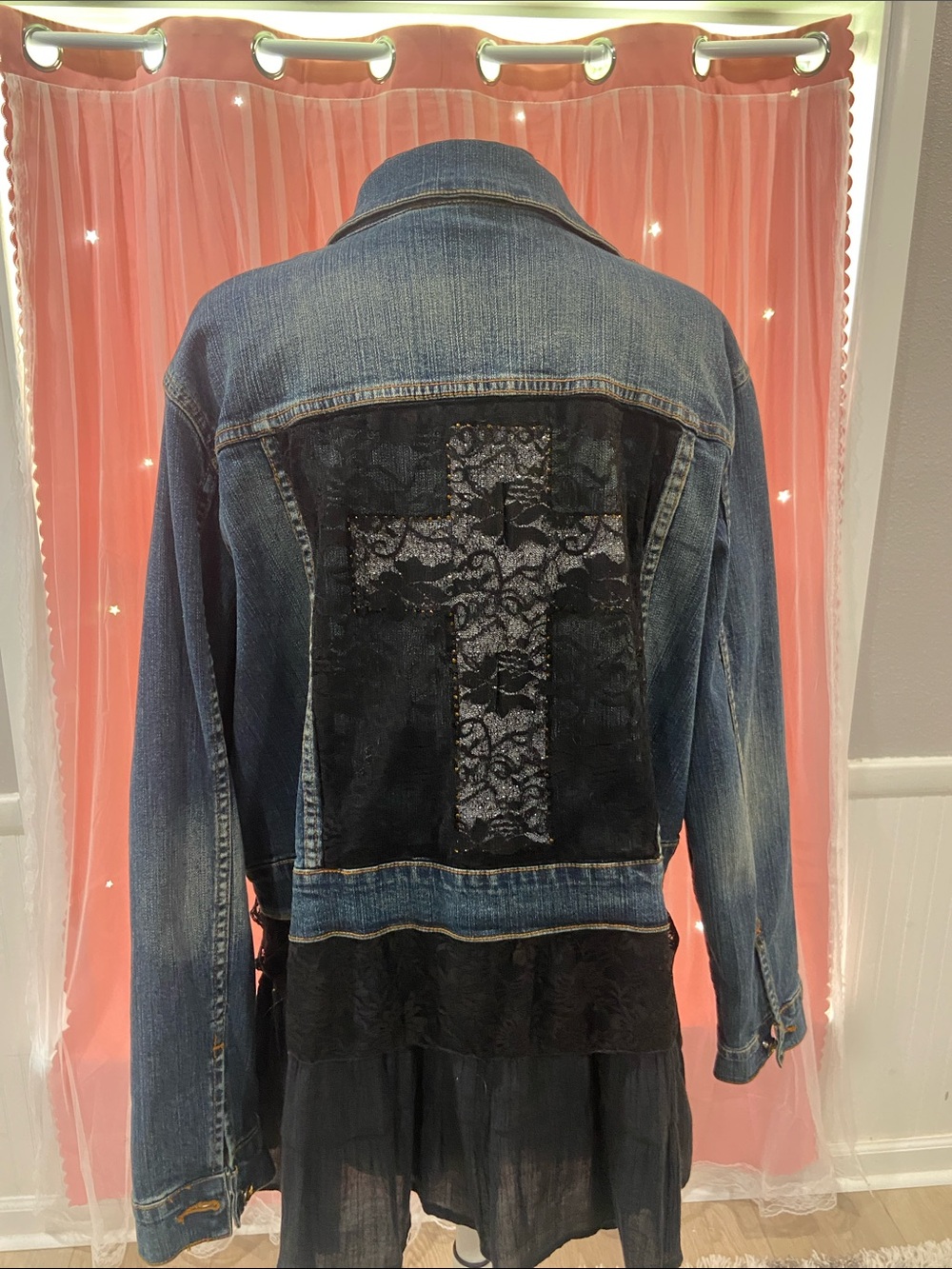 Mixit Blue Denim Jacket with Black Lace Accents. Size 2X - Picture 6 of 14